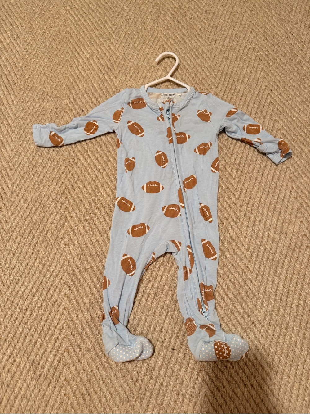 Angel Dear- Light Blue Baby Footed One-Piece with Football Print